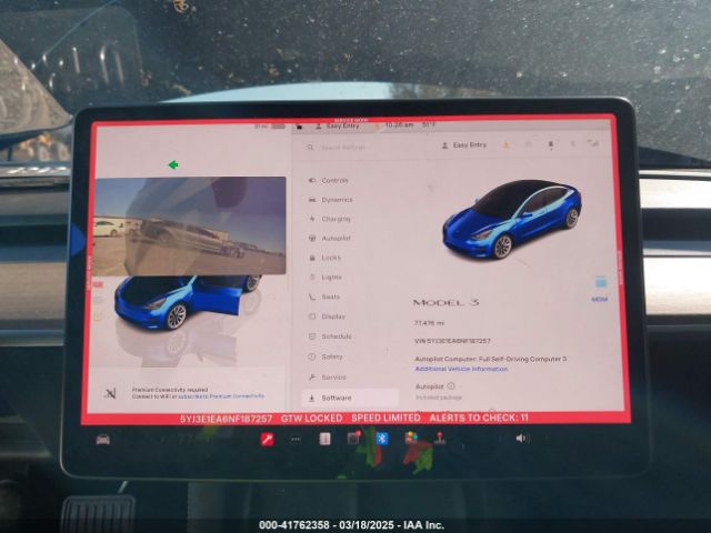 5YJ3E1EA6NF187257 Tesla Model 3 Rear-wheel Drive