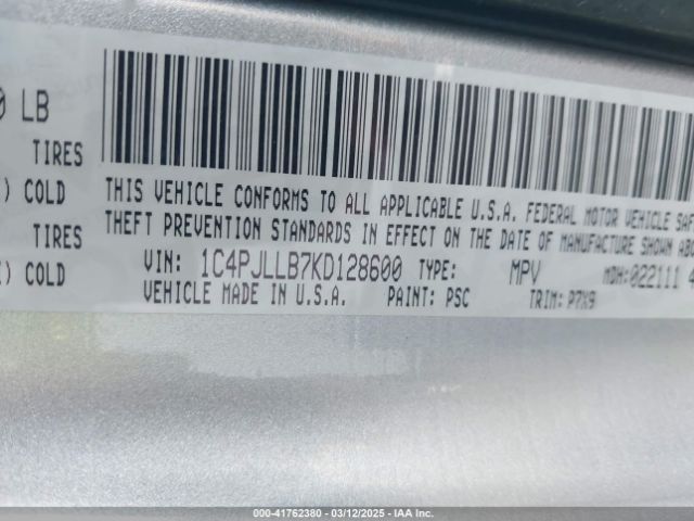 1C4PJLLB7KD128600 Jeep Cherokee Latitude Plus Fwd