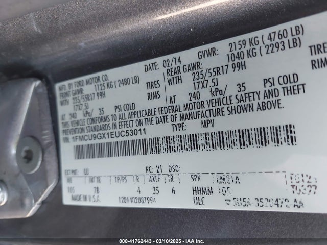 1FMCU9GX1EUC53011 Ford ESCAPE SE