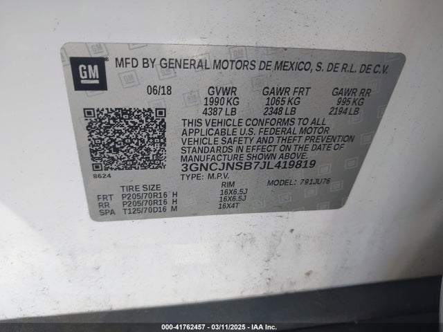 3GNCJNSB7JL419819 Chevrolet TRAX LS