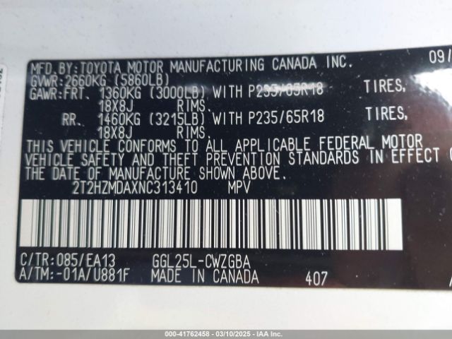 2T2HZMDAXNC313410 Lexus RX 350