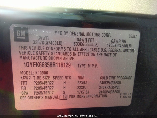 2008 CADILLAC ESCALADE ESV 1GYFK66858R118129 Photo 8