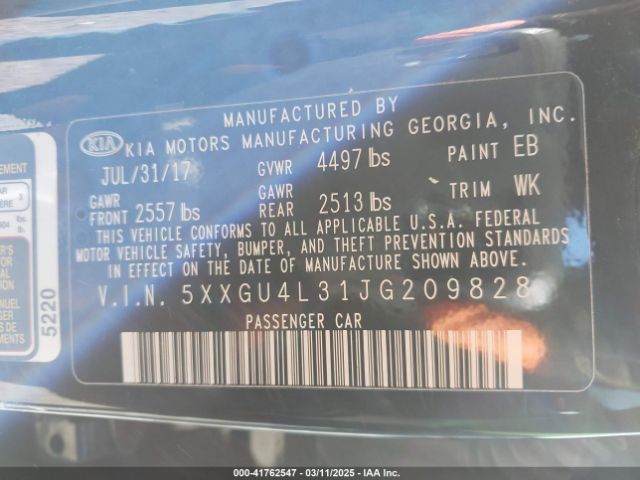 5XXGU4L31JG209828 KIA OPTIMA EX