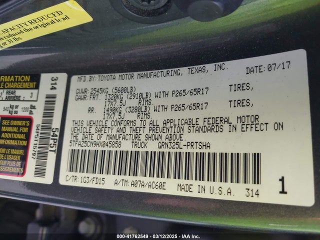 5TFAZ5CN9HX045858 Toyota Tacoma Trd Sport