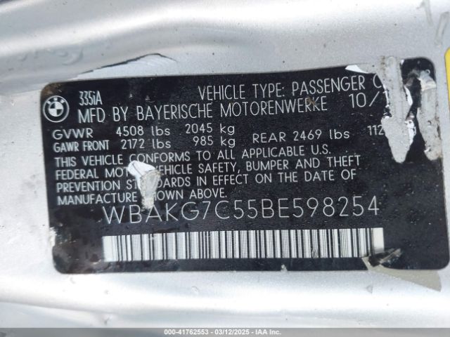 2011 BMW 335I WBAKG7C55BE598254 Photo 8