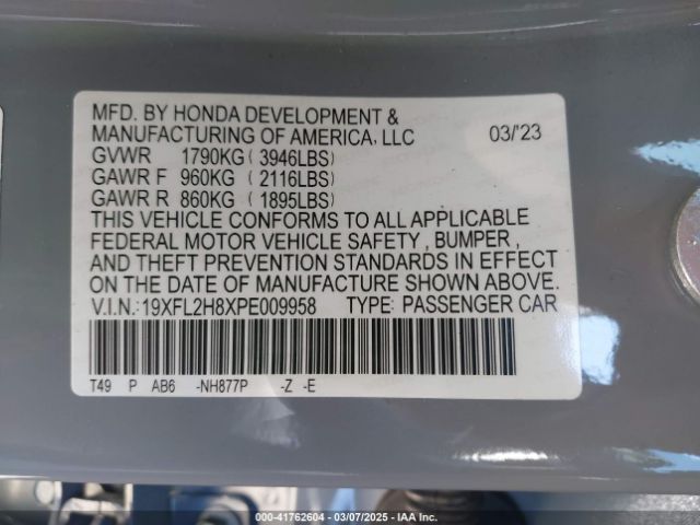 19XFL2H8XPE009958 Honda Civic Sport