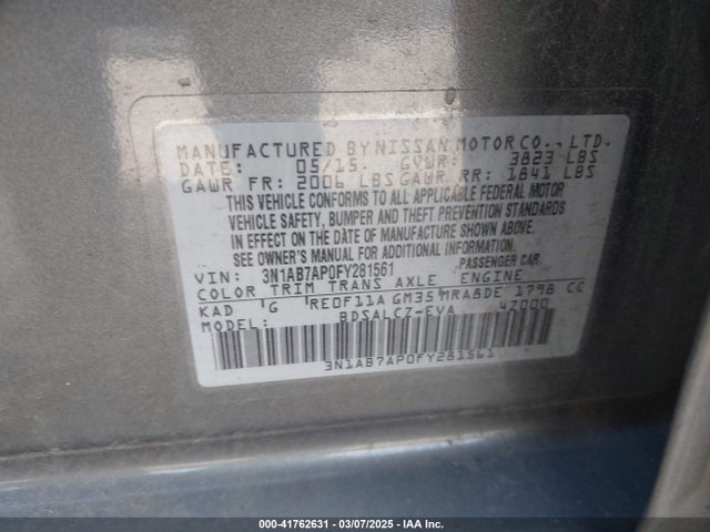 3N1AB7AP0FY281561 Nissan SENTRA S