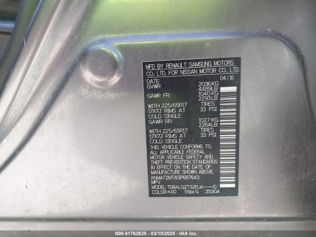 Nissan ROGUE SV 2016 KNMAT2MT4GP687643 Image 9