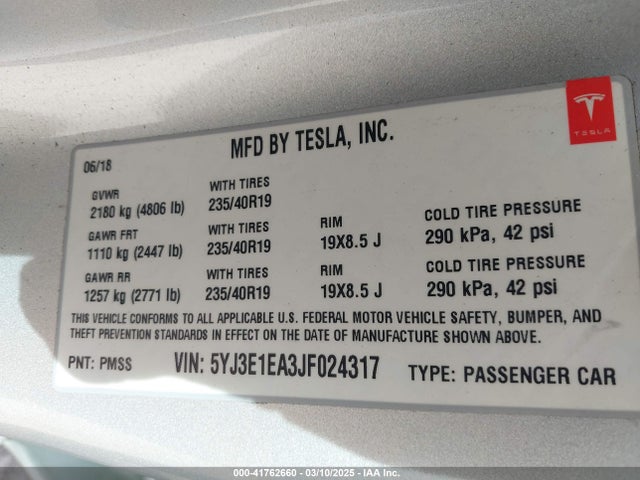 2018 TESLA MODEL 3 5YJ3E1EA3JF024317 Photo 8