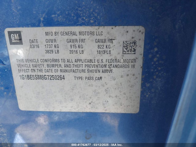 1G1BE5SM8G7250264 Chevrolet Cruze Lt Auto