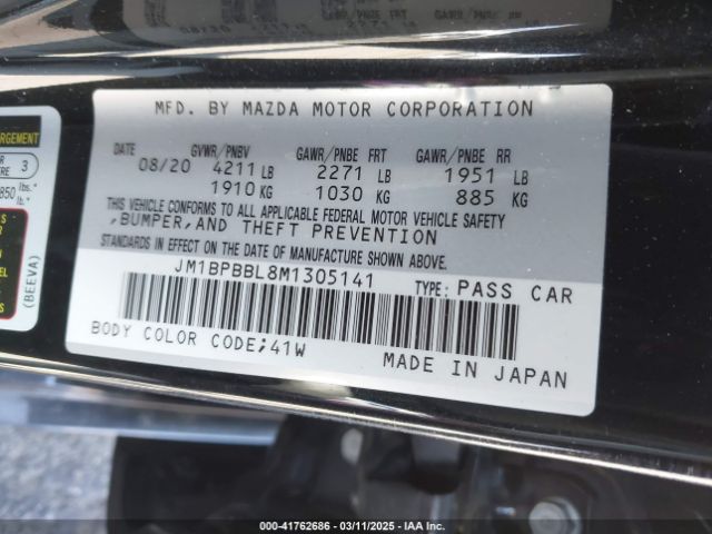 JM1BPBBL8M1305141 Mazda Mazda3 Select