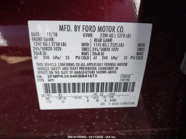 2FMPK3K94KBB41673 Ford Edge Titanium
