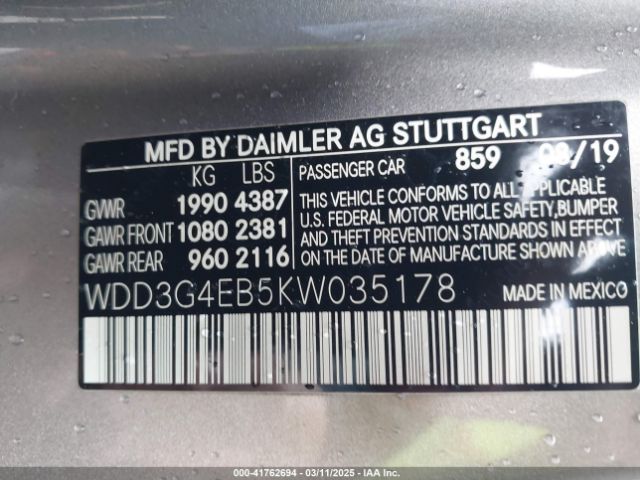WDD3G4EB5KW035178 Mercedes-Benz A 220