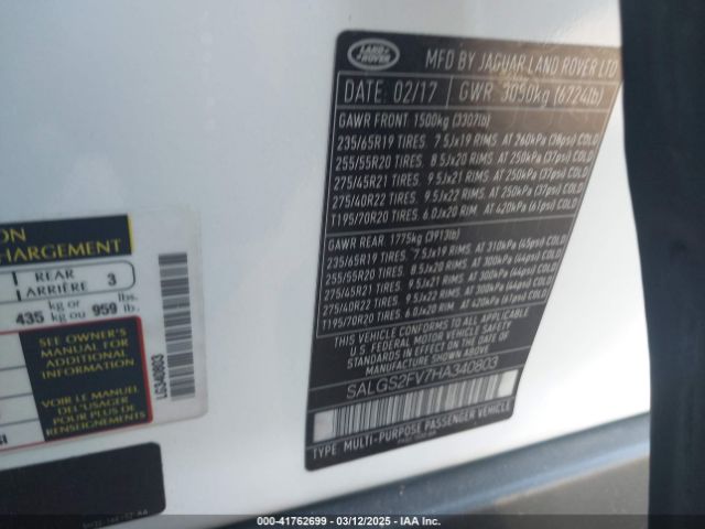 2017 LAND ROVER RANGE ROVER SALGS2FV7HA340803 Photo 8