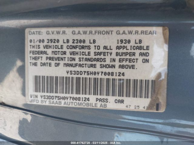 2000 SAAB 9-3 YS3DD75H0Y7008124 Photo 8