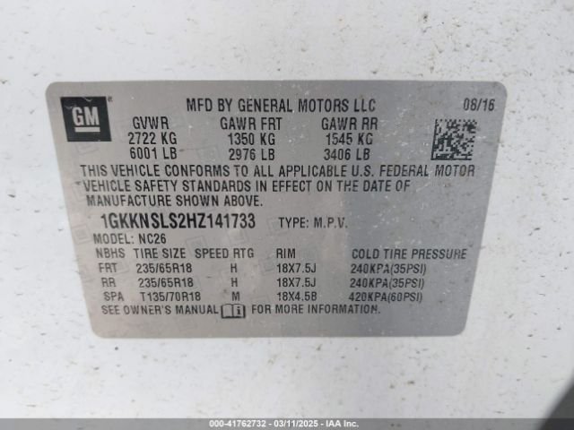 1GKKNSLS2HZ141733 GMC Acadia Sle-2