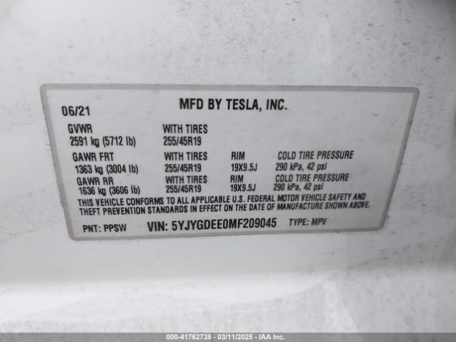 5YJYGDEE0MF209045 Tesla Model Y Long Range Dual Motor All-wheel Drive