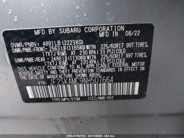 2022 SUBARU FORESTER JF2SKAMC9NH507664 Photo 8