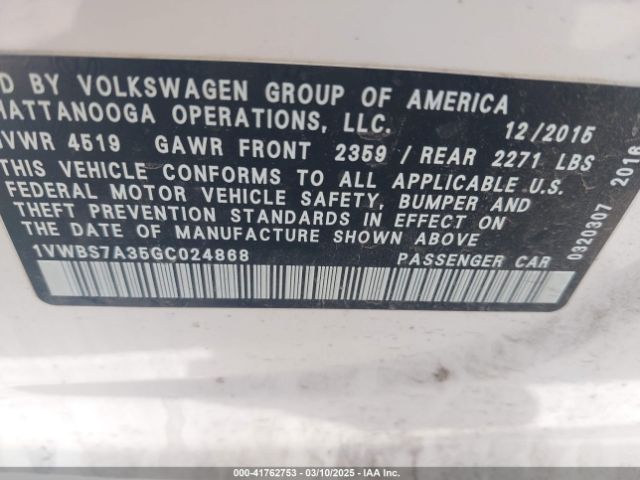 1VWBS7A35GC024868 Volkswagen Passat 1.8t Se