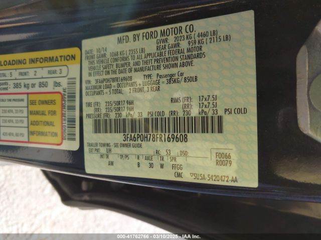 3FA6P0H78FR169608 Ford FUSION SE