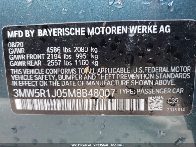 3MW5R1J05M8B48007 BMW 330I