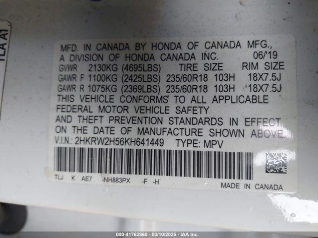 2HKRW2H56KH641449 Honda CR-V EX
