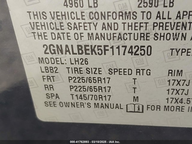 Chevrolet EQUINOX 1LT 2015 2GNALBEK5F1174250 Image 9