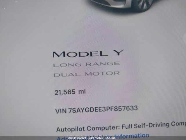 7SAYGDEE3PF857633 Tesla Model Y Awd/long Range Dual Motor All-wheel Drive