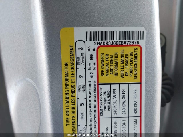 2FMDK3JC6EBA72876 Ford EDGE SEL