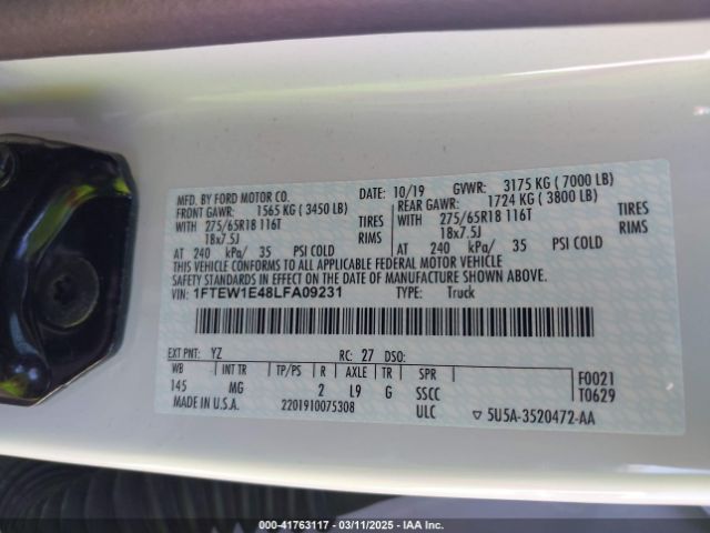 1FTEW1E48LFA09231 Ford F-150 Xlt