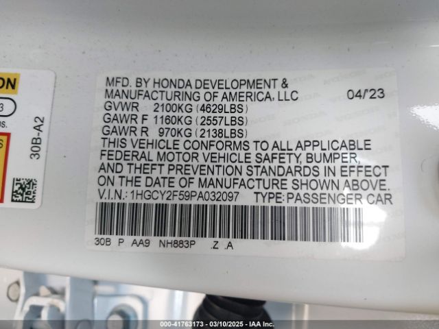 1HGCY2F59PA032097 Honda Accord Hybrid Sport