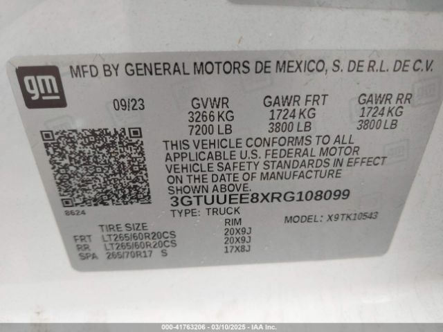 3GTUUEE8XRG108099 GMC Sierra 1500 4wd  Short Box At4