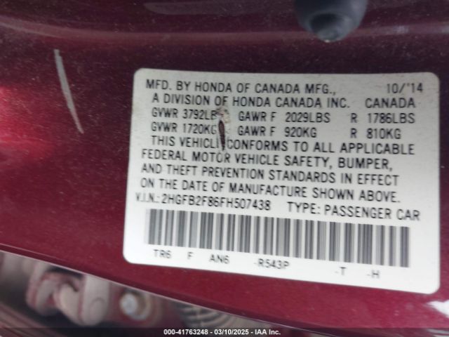 2HGFB2F86FH507438 Honda CIVIC EX