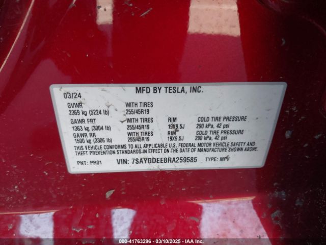 7SAYGDEE8RA259585 Tesla Model Y Long Range Dual Motor All-wheel Drive