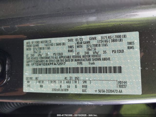 1FTEW1E8XPFA72517 Ford F-150 Tremor
