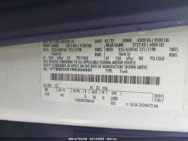 1FTBW3X81NKA04543 Ford Transit-350 Cargo Van