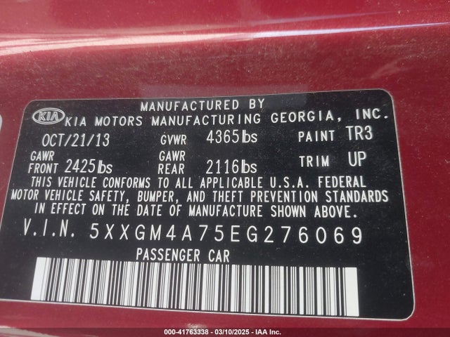 5XXGM4A75EG276069 KIA Optima Lx