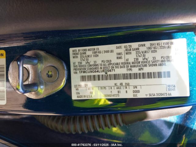 1FMCU9G64LUB00871 Ford ESCAPE SE
