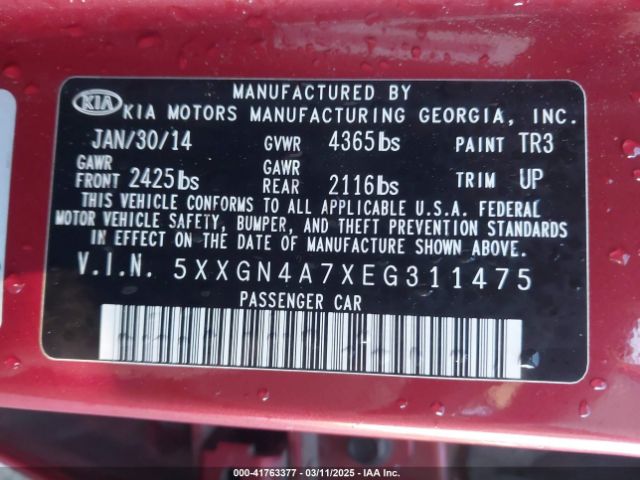 5XXGN4A7XEG311475 KIA OPTIMA EX