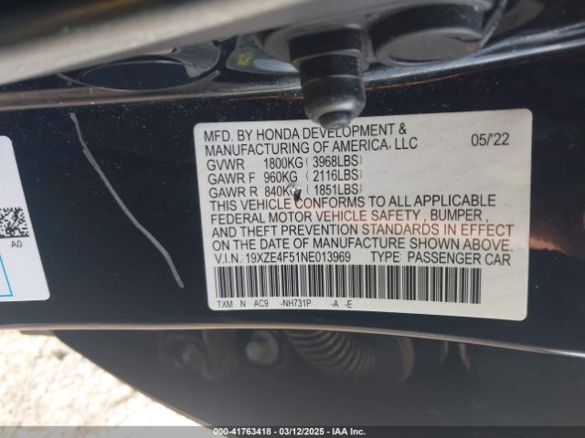 19XZE4F51NE013969 Honda INSIGHT EX
