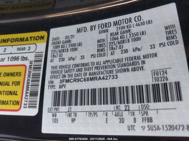 3FMCR9C68MRA42733 Ford Bronco Sport Outer Banks