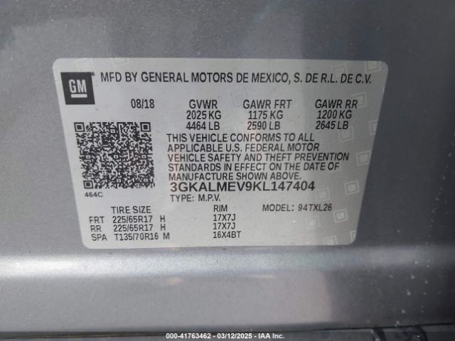 3GKALMEV9KL147404 GMC Terrain Sle