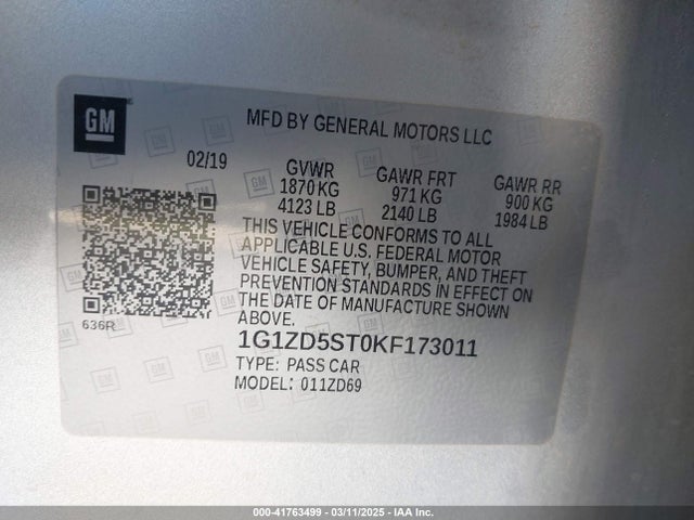 1G1ZD5ST0KF173011 Chevrolet MALIBU LT