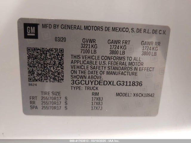 3GCUYDEDXLG311836 Chevrolet Silverado 1500 4wd  Short Bed Lt