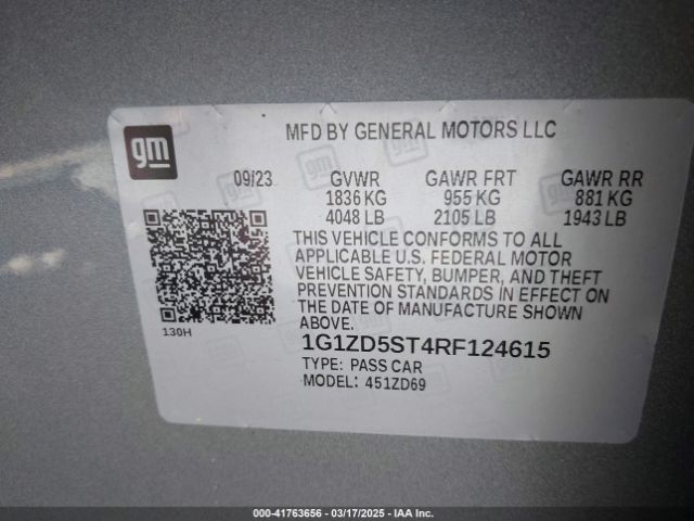1G1ZD5ST4RF124615 Chevrolet Malibu Fwd 1lt