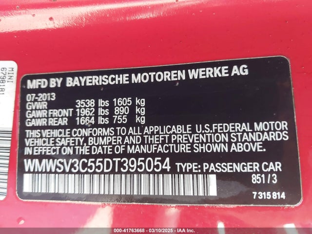 2013 MINI HARDTOP WMWSV3C55DT395054 Photo 8