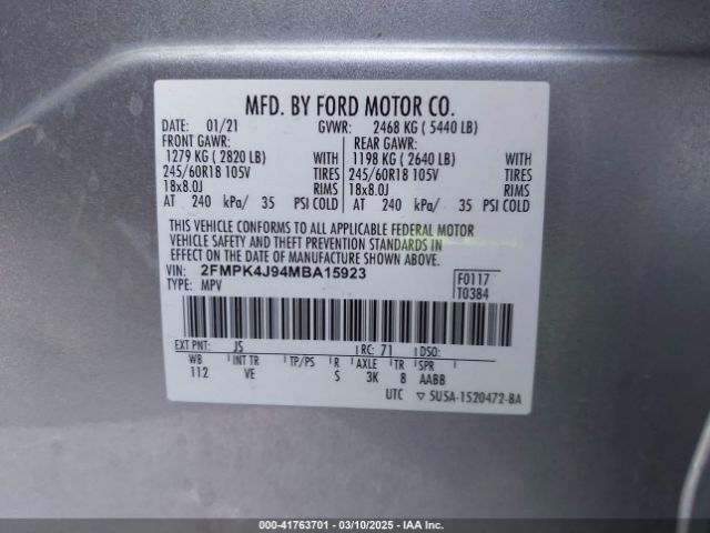 2021 FORD EDGE 2FMPK4J94MBA15923 Photo 8