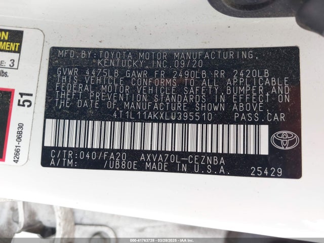 4T1L11AKXLU395510 Toyota CAMRY LE