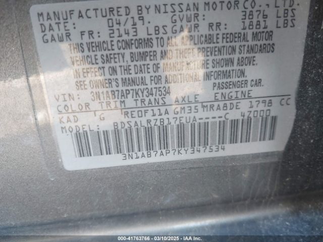 3N1AB7AP7KY347534 Nissan SENTRA SR