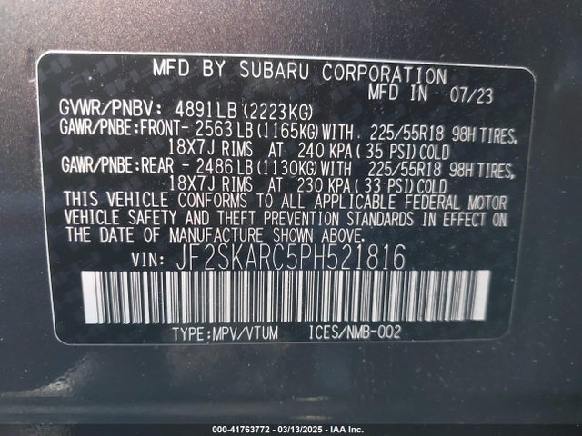 Subaru na u5 2023 JF2SKARC5PH521816 Image 9